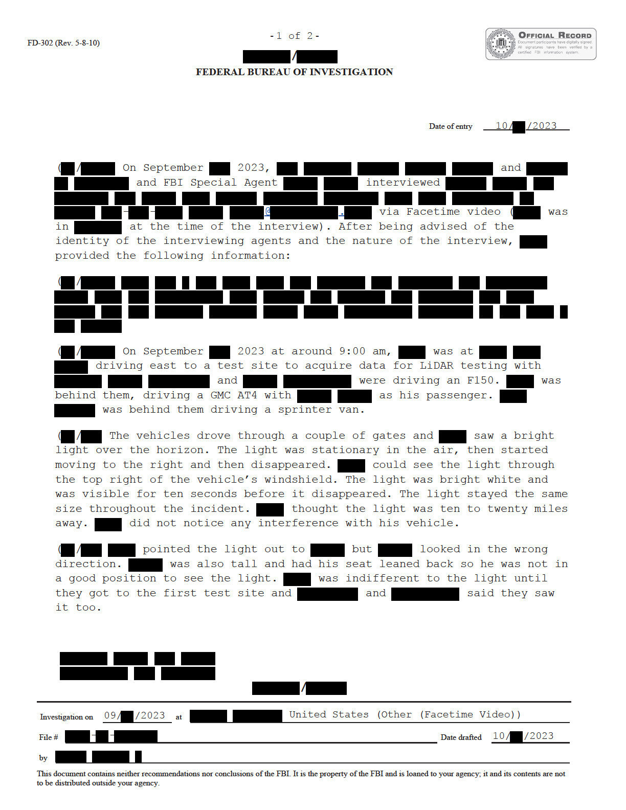 FBI September 2023 Sighting - Serial 3